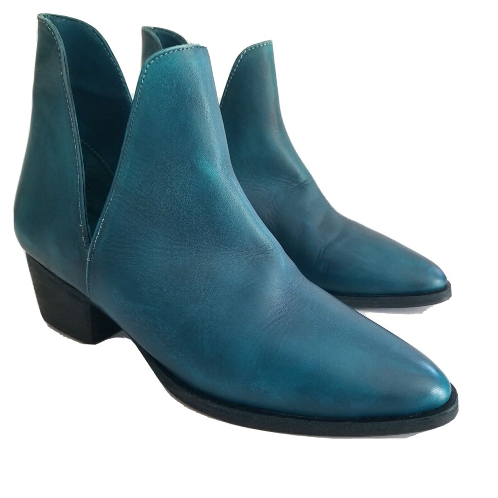 Free People Charm Double V Ankle Boots Ink Blue Leather Womens Shoes Cut-Outs